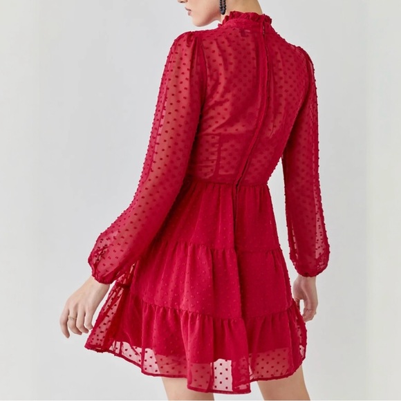 NWT Francesca's Collections Mi Ami Swiss Dot Tiered Mini Dress M Red Chiffon - Picture 2 of 15